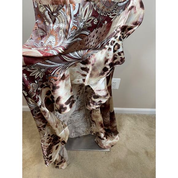 Retrofete Raelynn Silk Ruffle Tiered Vintage Mixed Animal Print Maxi Dress Sz L - Picture 6 of 9